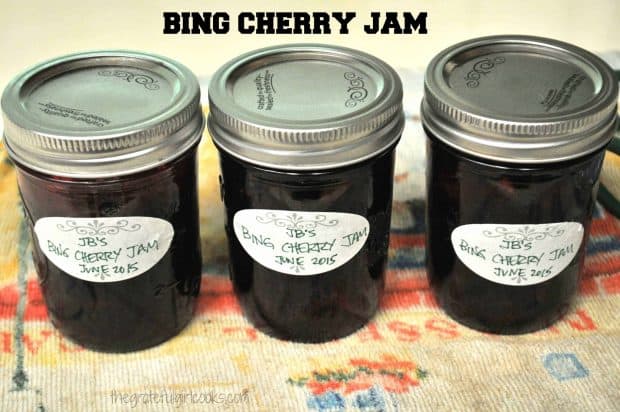 Bing Cherry Jam, enhanced with the addition of amaretto, is a delicious fruit spread for toast or biscuits! Recipe includes canning instructions.