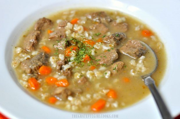 Easy Beef and Barley Soup - The Grateful Girl Cooks!