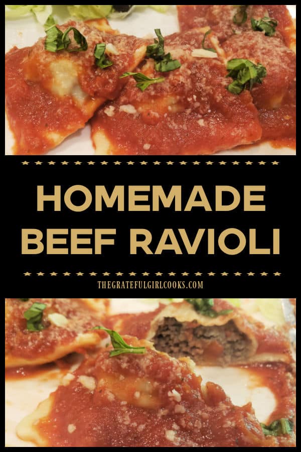 Learn how to make Homemade Beef Ravioli from scratch (pasta & filling). Top with marinara sauce and enjoy this delicious, Italian dish!