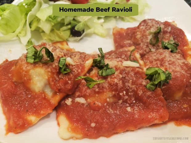 Learn how to make Homemade Beef Ravioli from scratch (pasta & filling). Top with marinara sauce and enjoy this delicious, Italian dish!