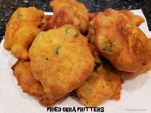 Make a batch of Fried Okra Fritters, using fresh or frozen sliced okra! These delicious fritters are crunchy on the outside and soft inside.