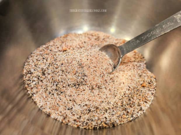 A small bowl of simple seasoning salt, after spices are mixed together.