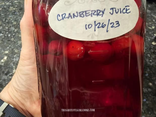 After 4-6 weeks of infusion, the cranberry juice is red and ready to enjoy!