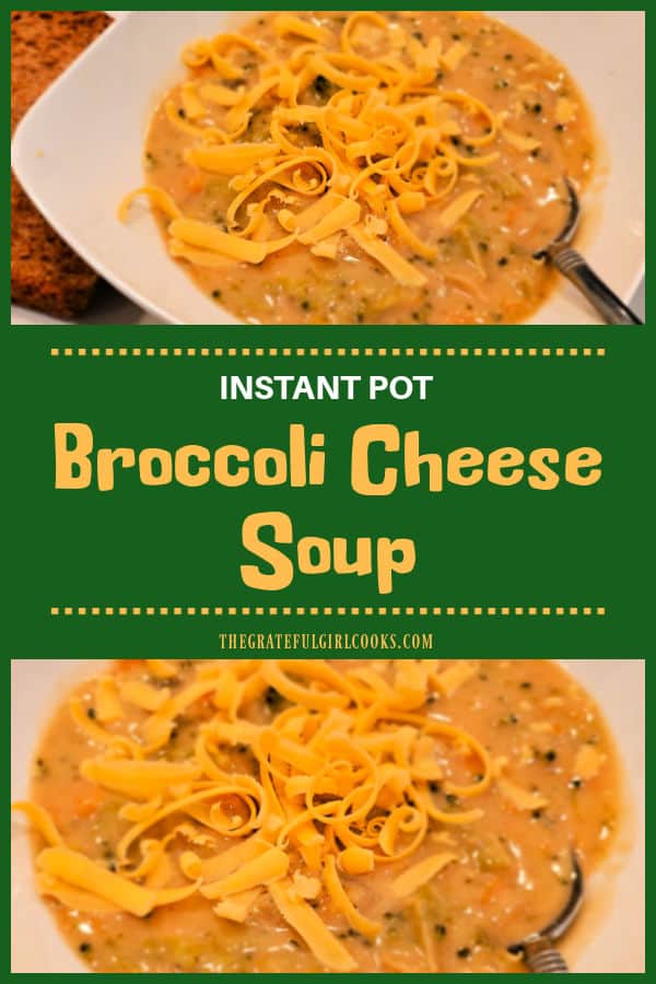 Whip up delicious Broccoli Cheese Soup using an Instant Pot in about 30 minutes! This soup recipe is easy to make and yields 6 servings.