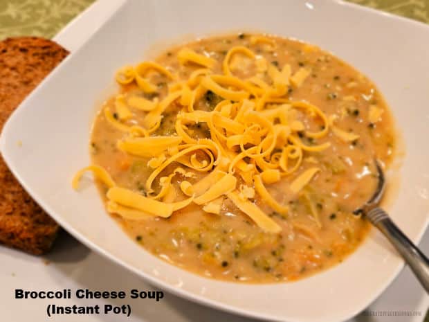 Whip up delicious Broccoli Cheese Soup using an Instant Pot in about 30 minutes! This soup recipe is easy to make and yields 6 servings.