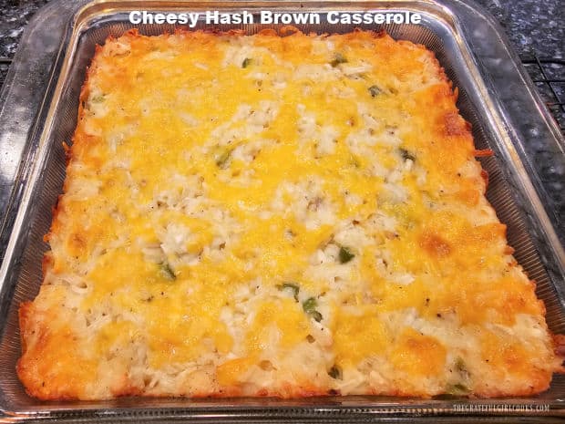 Cheesy Hash Brown Casserole is an easy side dish, w/ cheddar and pepper jack cheeses, onions, bell peppers and sour cream. It tastes GREAT!