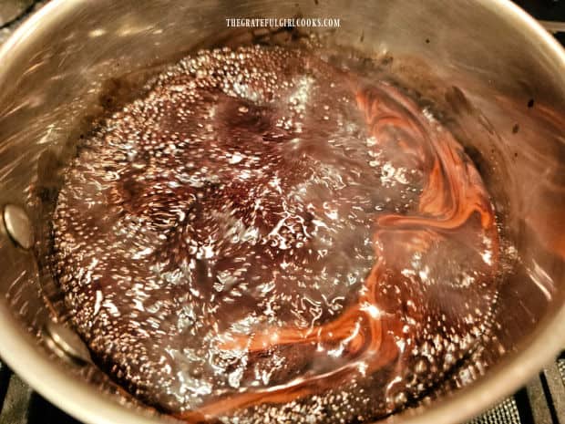 The chocolate syrup is boiled for two minutes, stirring constantly.
