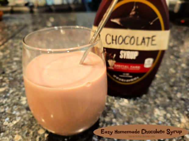 Make Easy Homemade Chocolate Syrup in 5 minutes, with 4 common ingredients! Use for chocolate milk, desserts, etc. 