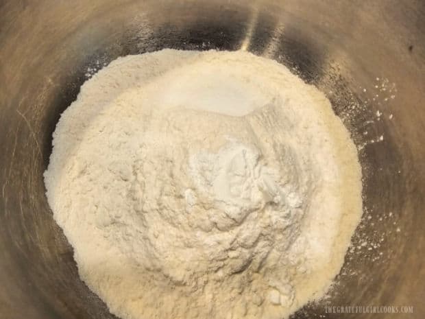 Flour, salt and baking powder are combined then added to cookie dough.