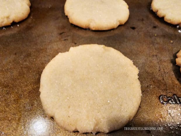 Baked simple sugar cookies are golden brown around the bottom edges.