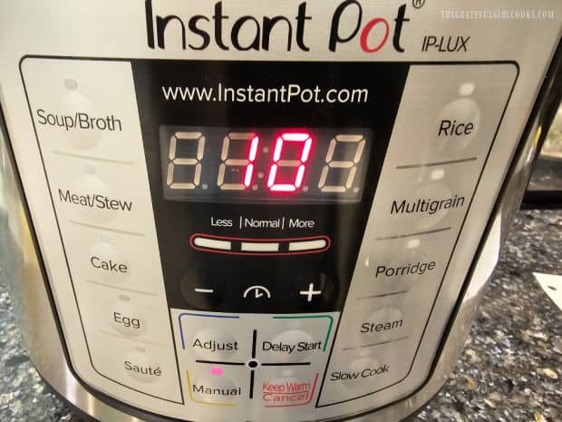 Instant Pot is used to cook the chicken breasts and tomato/spice mixture.