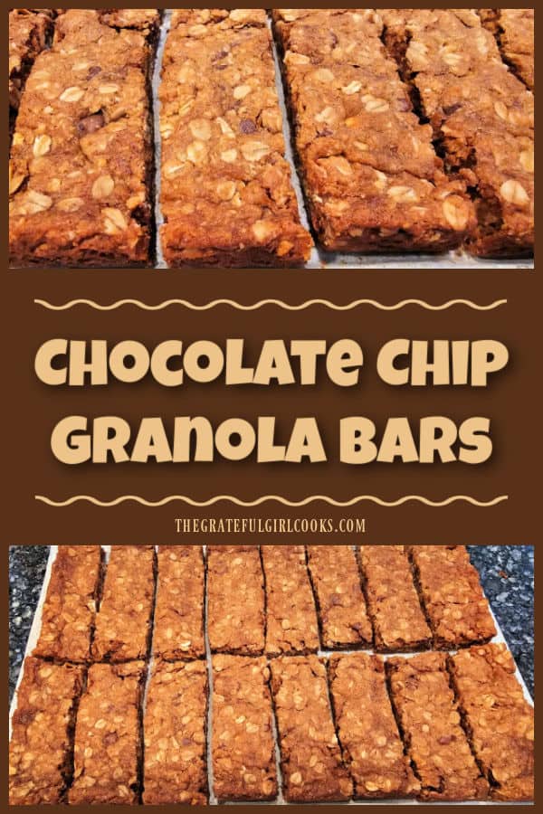 Make 16 delicious, chewy Chocolate Chip Granola Bars for family and friends! These granola bars are easy to make and they taste fabulous!