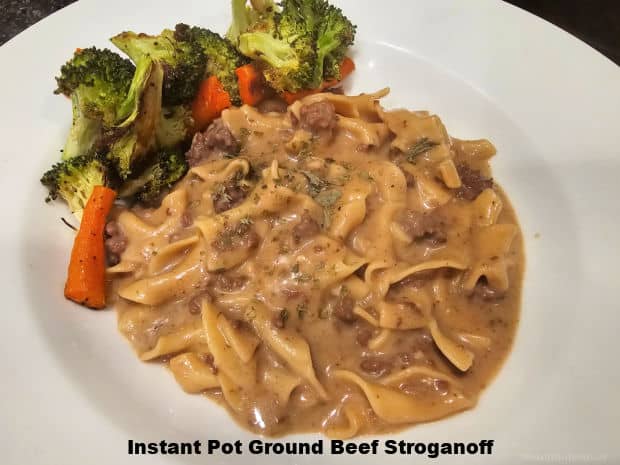 Instant Pot Ground Beef Stroganoff is really easy to make and it's delicious! This one pot meal of beef, noodles and creamy sauce serves 6.