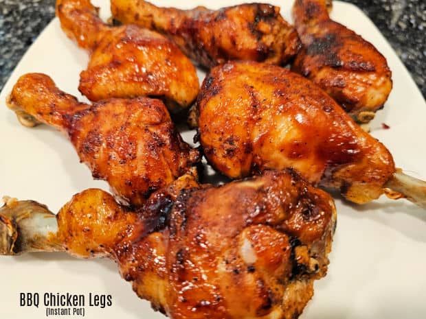 Make BBQ Chicken Legs in about 30 minutes using an Instant Pot! Seasoned drumsticks are cooked, coated with BBQ sauce, & broiled until crisp.