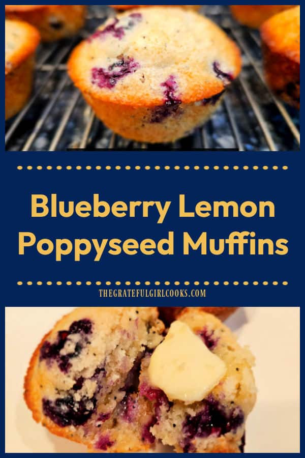 Blueberry Lemon Poppyseed Muffins are absolutely delicious! Juicy blueberries, lemon juice, zest and poppyseeds are the stars! Makes 12.