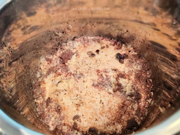 After cooking the Instant Pot Rice Pudding is very thick in the pot.