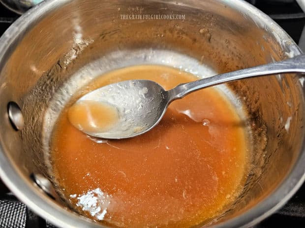 Butter, maple syrup, and lemon sauce is ready to baste on the chicken.