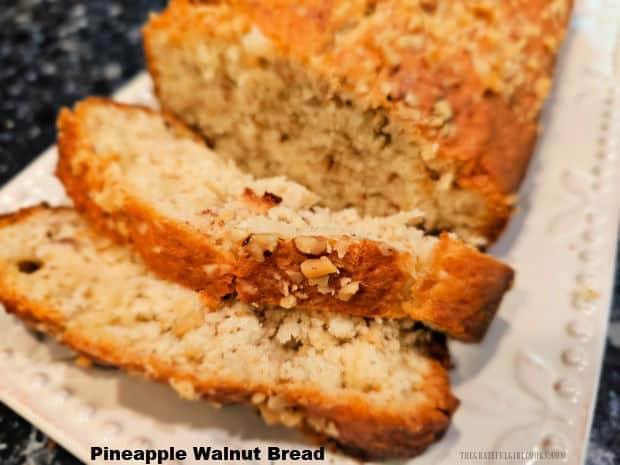 Pineapple Walnut Bread is a delicious quick bread that is easy to make! It's not too sweet, and is perfect to serve with hot tea or coffee! 