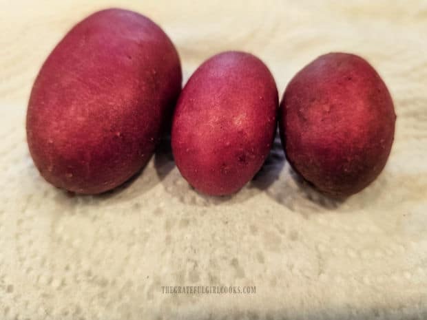 Three small red potatoes are cubed, then used in this recipe.