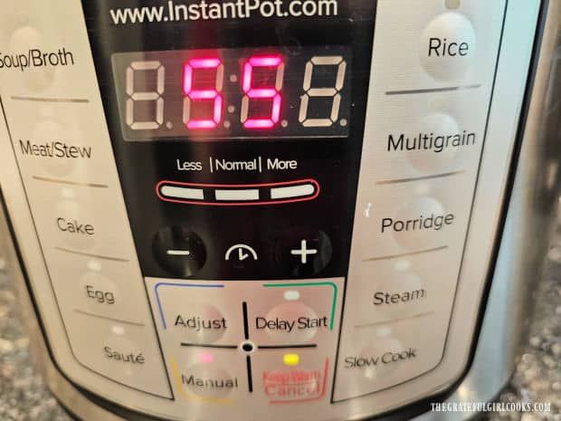 Instant Pot Cornbread cooks for 55 minutes on High pressure.