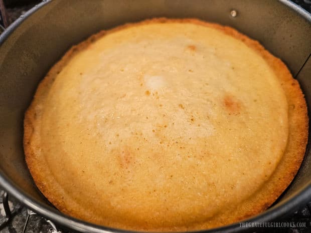 Here is the Instant Pot Cornbread after cooking, but still in the pan.