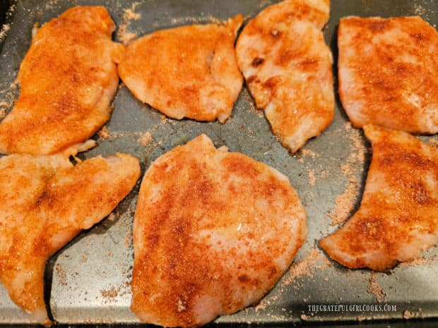 Chicken is well seasoned and ready for the air fryer.