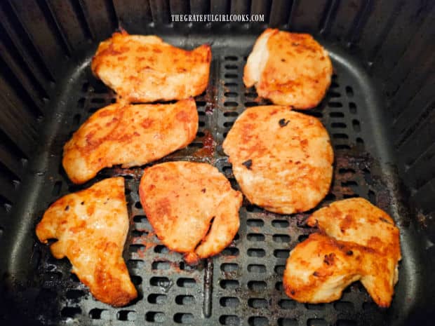 Chicken should have an internal temperature of 165°F. when done.