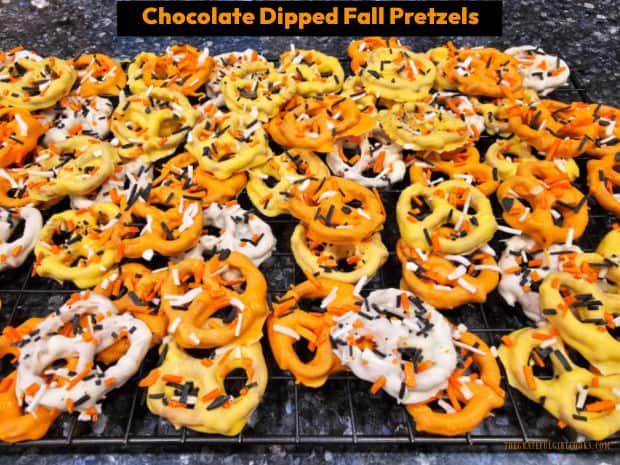 Make a batch of Chocolate Dipped Fall Pretzels! Fall colors are highlighted in this simple, sweet snack for kids of all ages!