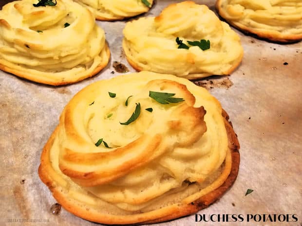 Make meals special by adding Duchess Potatoes! Buttery mashed potatoes are piped in decorative swirls and baked in this classic French dish.