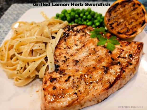 Make Grilled Lemon Herb Swordfish on a gas or charcoal BBQ. Fish marinates in a simple sauce before grilling, which creates amazing flavor!