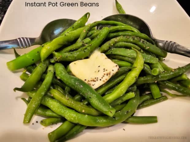 It's really EASY to make perfect Instant Pot Green Beans! This recipe is enough for a small batch (two servings), but can easily be doubled.