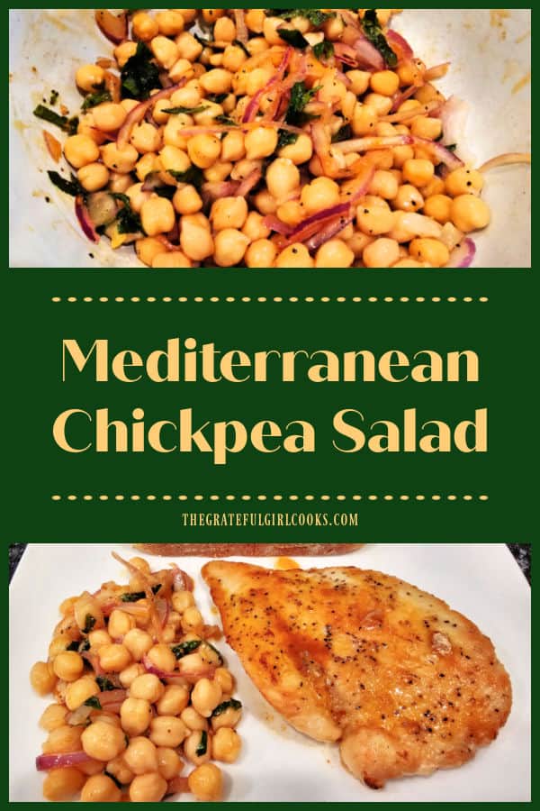 Make a delicious Mediterranean Chickpea Salad in 5 minutes, with garbanzo beans, red onion, fresh mint and a simple homemade salad dressing!