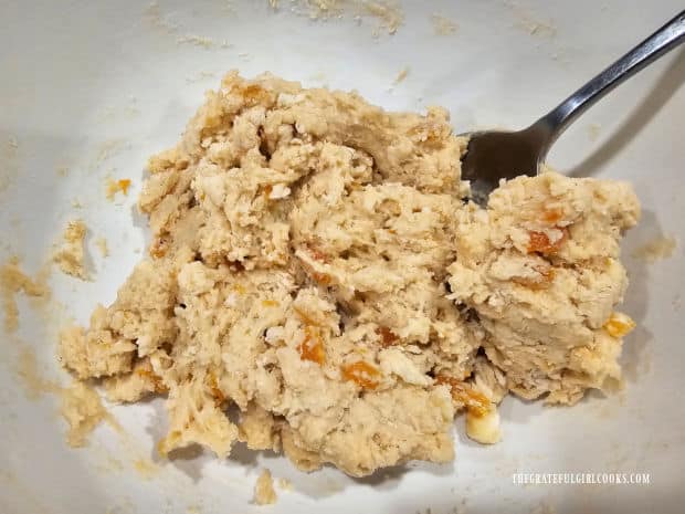 Dough for the apricot glazed scones is very thick once combined.