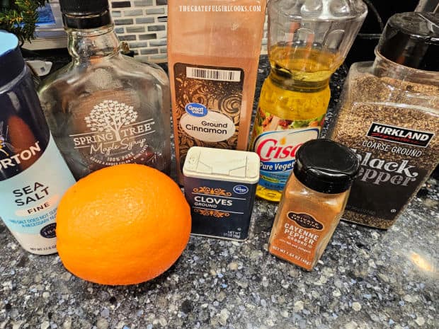 Some of the ingredients used to pan-sear meat and make the maple orange glaze.