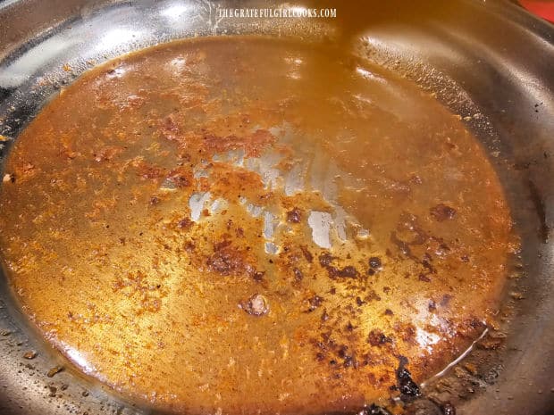 Glaze is heated in the skillet the pork was seared in.