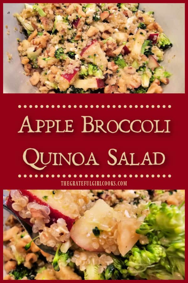 Enjoy delicious, healthy Apple Broccoli Quinoa Salad with broccoli, apple, feta cheese, walnuts and quinoa in a honey Dijon salad dressing!