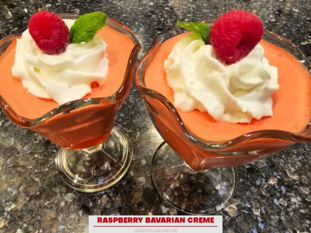 Make Raspberry Bavarian Creme, a delightful, easy to make dessert using only 2 main ingredients (plus garnish)! This recipe makes 4 servings.